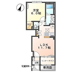 (仮)千駄塚新築アパートB 1LDKの間取図画像