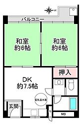 友禅ハイツ 2DKの間取図画像