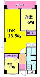 シャンハピネス 2LDKの間取図画像