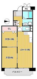 正起瓢箪山第2ハイツ 2LDKの間取図画像