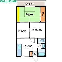 森本マンション 3DKの間取図画像