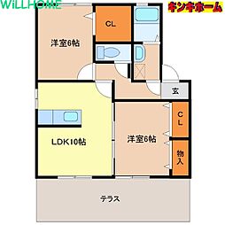カーサロッソ 2LDKの間取図画像