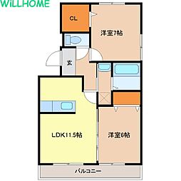 D-Farm加納 2LDKの間取図画像