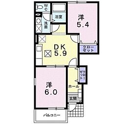 ル・トワ・ヴェールB 2DKの間取図画像