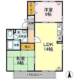 ハイカムール南A 2LDKの間取図画像