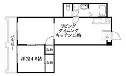 カサグランデ市坪 1LDKの間取図画像