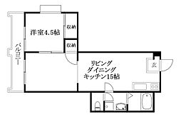 カサグランデ市坪 2DKの間取図画像