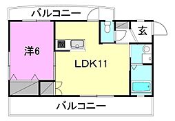 フルブルーム 1LDKの間取図画像
