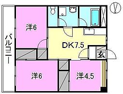 イースト・レジデンス大和 3DKの間取図画像