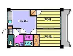 第89杉フラットYUU 2DKの間取図画像