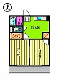 第13杉フラット 2DKの間取図画像