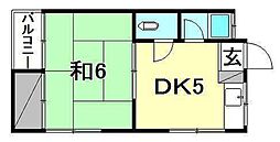 コーポ蘭 1DKの間取図画像