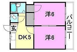 山田ハイツ 2DKの間取図画像