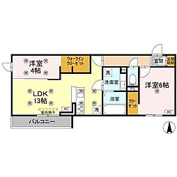 クランツ古川西 A棟 2LDKの間取図画像