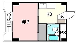 キジヤ千舟ビル 1Kの間取図画像