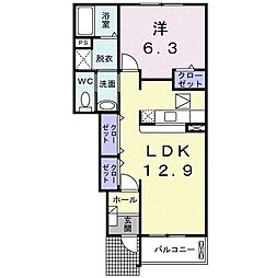 メリーグレースA 1LDKの間取図画像