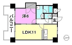 KマンションNo.6 1LDKの間取図画像