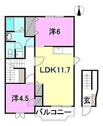 ピュアハイツ三町2B 2LDKの間取図画像