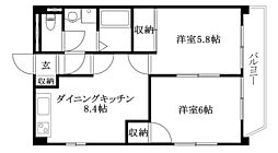 グレイスフル立花 2DKの間取図画像