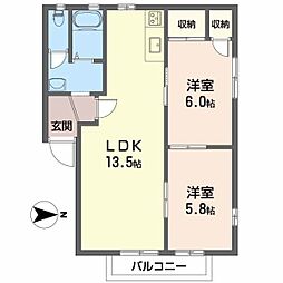 ディアスEASTB 2LDKの間取図画像