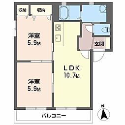 バリュージュ古川南B 2LDKの間取図画像