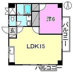 コスモリヴェール小栗 1LDKの間取図画像