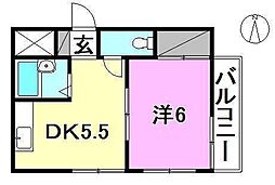 ヴィラ浦本 1DKの間取図画像