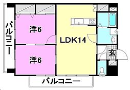 キャッスルビュー味酒野 2LDKの間取図画像