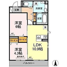 レーヴ・リボンYK 2LDKの間取図画像