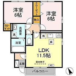 ディアコート・サヤA 2LDKの間取図画像