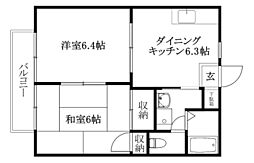 ルミナス山越 2DKの間取図画像