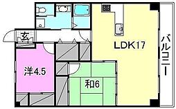 シャンボール千舟 2LDKの間取図画像