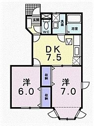 ソレイユA 2DKの間取図画像