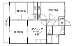 ブルースカイ・山西 3DKの間取図画像