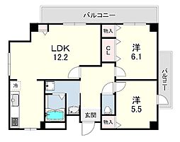 サンクチュアリ深江本町 2LDKの間取図画像