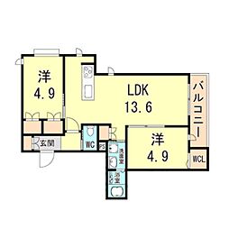 サンハイム米夢 2LDKの間取図画像