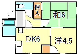 東芦屋ハイツ 2DKの間取図画像
