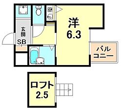 エステムコート東灘 ワンルームの間取図画像