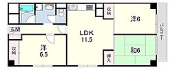 芦屋精道スカイハイツ 3LDKの間取図画像