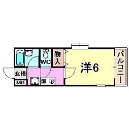 アルファコート 1Kの間取図画像