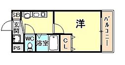 グランデ・アステール芦屋 1Kの間取図画像