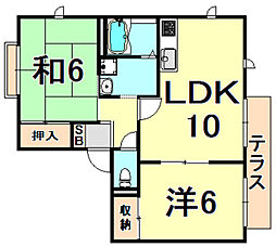田中ハイツB棟 2LDKの間取図画像