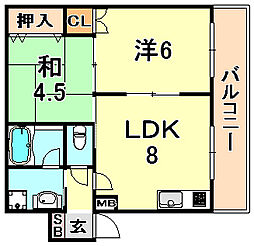 TAKAO・マンション 2DKの間取図画像