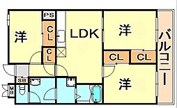 オーリッツコート甲南山手 3LDKの間取図画像