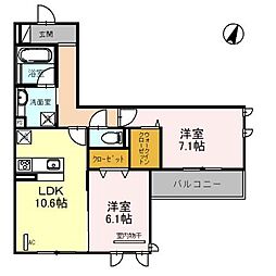 ラポール岡本 2LDKの間取図画像