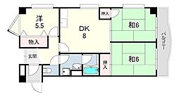 リベラ西芦屋 3DKの間取図画像