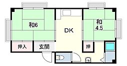 マンション芦屋の里 2DKの間取図画像