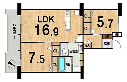 2LDK、専有面積70.10m2、バルコニー10.47m2南東向き