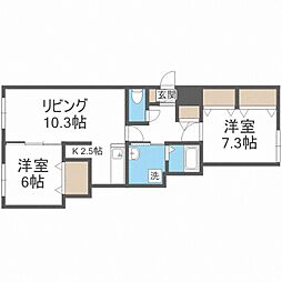 グランディオス月寒東 2LDKの間取図画像