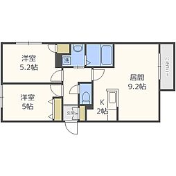 カーサ稲穂 2LDKの間取図画像
